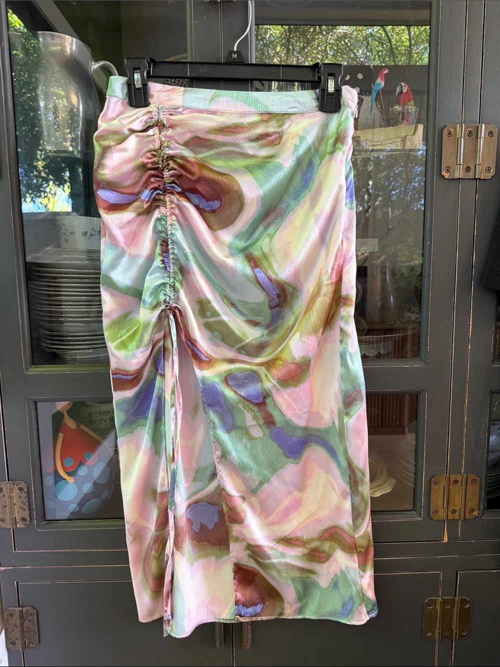 Future Collective NWT Ruched Midi Skirt in Pastel Marble Print